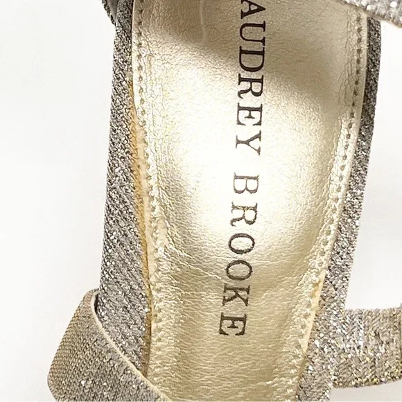 Audrey Brooke Gold Metallic Sparkly AB Shanice Wide Strappy Heels Sz 8.5 - Picture 11 of 11
